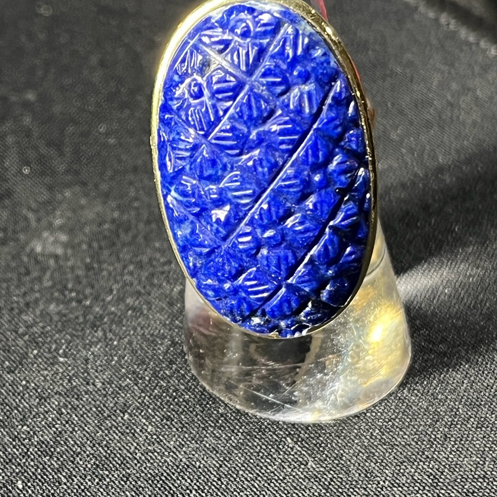 Blue Carved Stone Ring